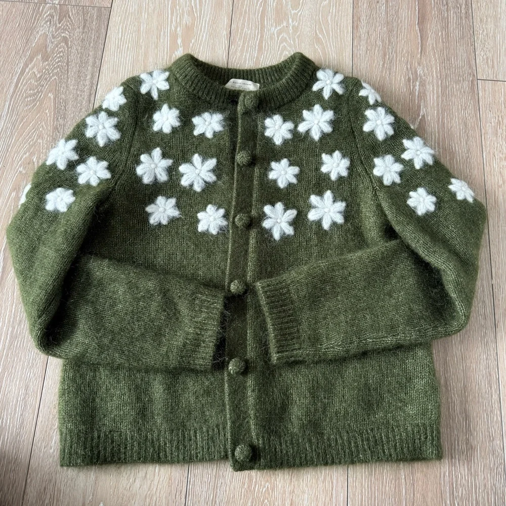 Sezane Andrew Cardigan Perfect Green/ Ecru - Size S - Picture 2 of 12